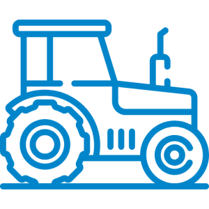 Side view of a tractor icon outlined in blue