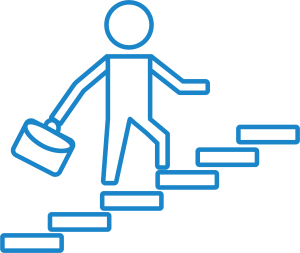 Person walking up stairs with a brief case